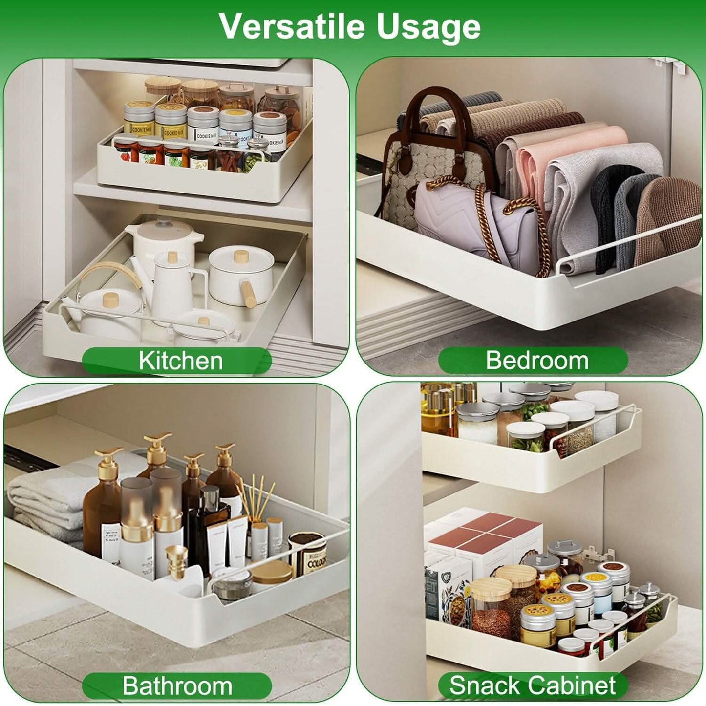 pull-out cabinet organizer 2-pack - slide-out storage drawers in a cabinet setup