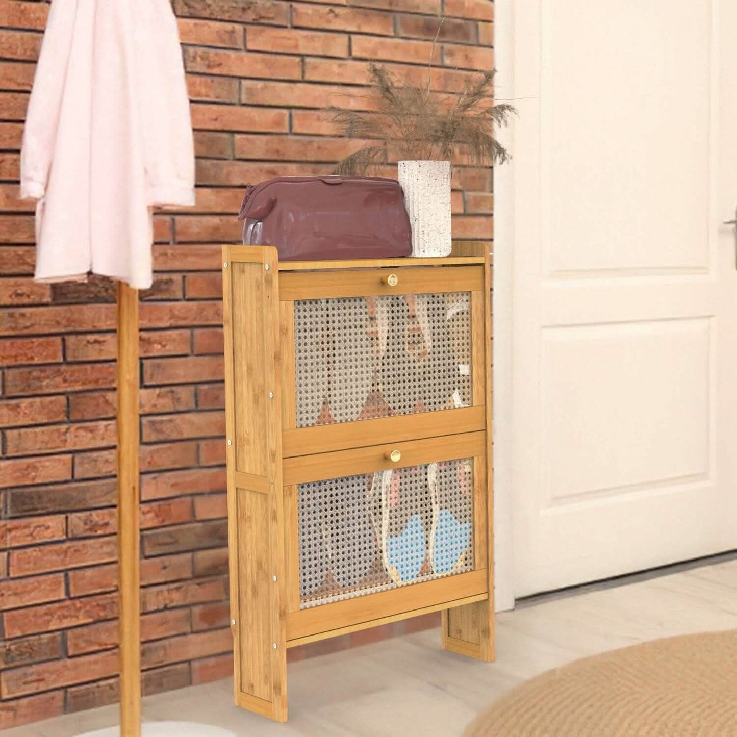 space-saving shoe cabinet for apartments, condos, and narrow hallways