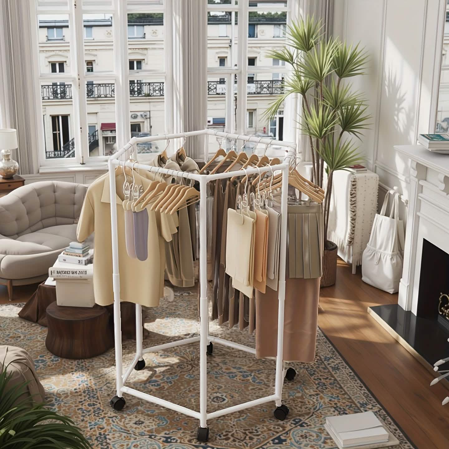 rotating clothing rack for small-space organization