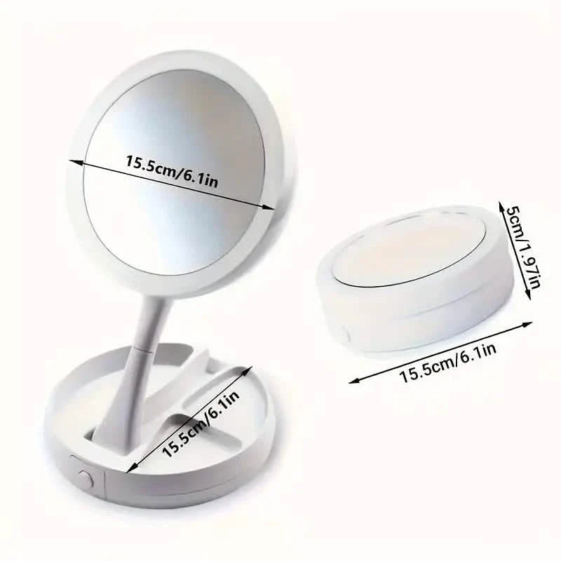 LED Vanity Mirror with Storage Box - Foldable 1X and 10X Magnifying Mirror for bathroom wall or vanity