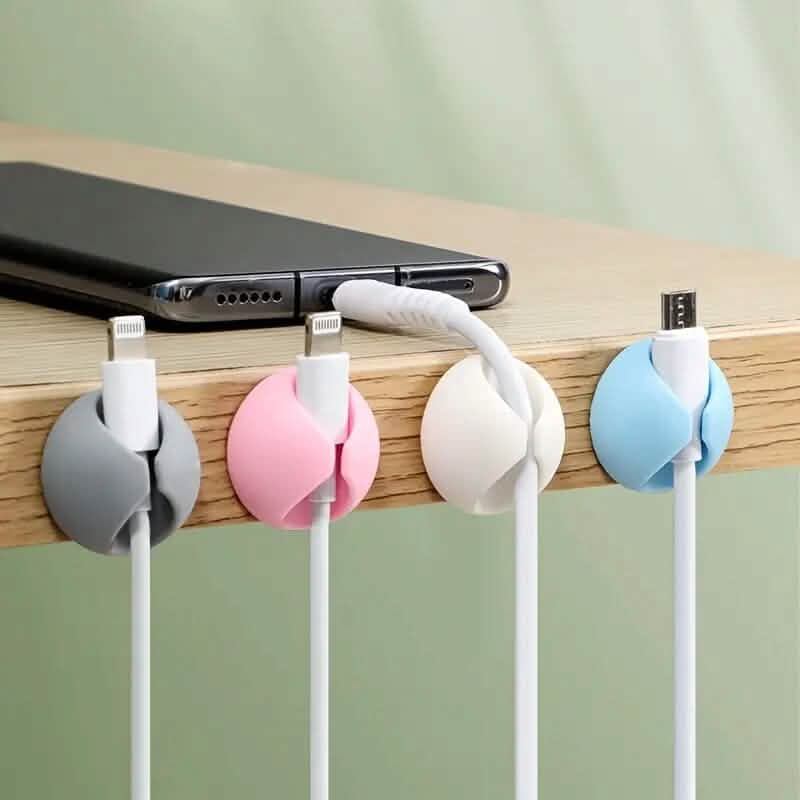 wire holder and cable organizer 10-pack - adhesive cord clips in a desk or nightstand setup