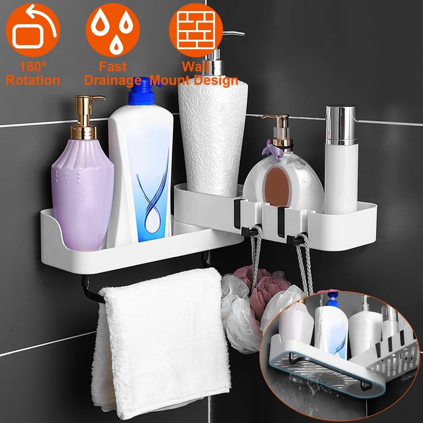 180° Rotating Bathroom Corner Caddy Shelf organizer detail