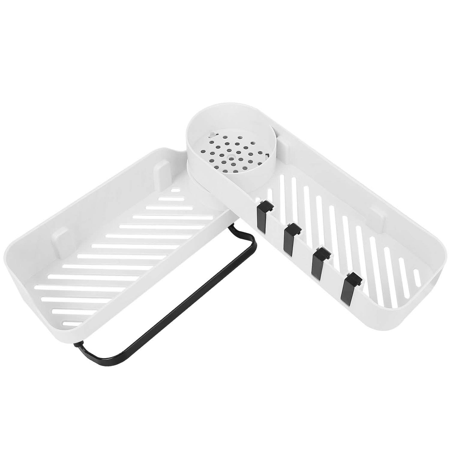 180° rotating bathroom corner caddy shelf in a shower setup