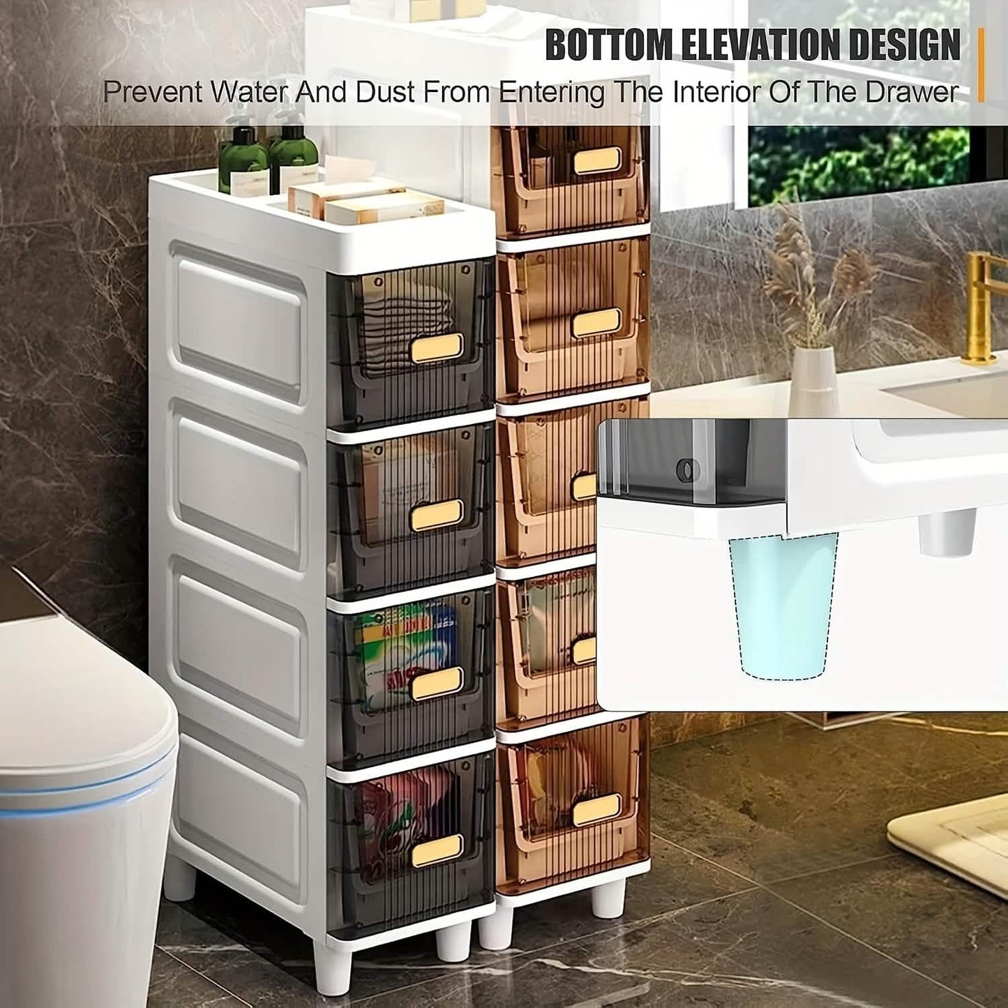 space-saving multi drawer storage cabinet for apartments, dorms, and rooms that need slim storage