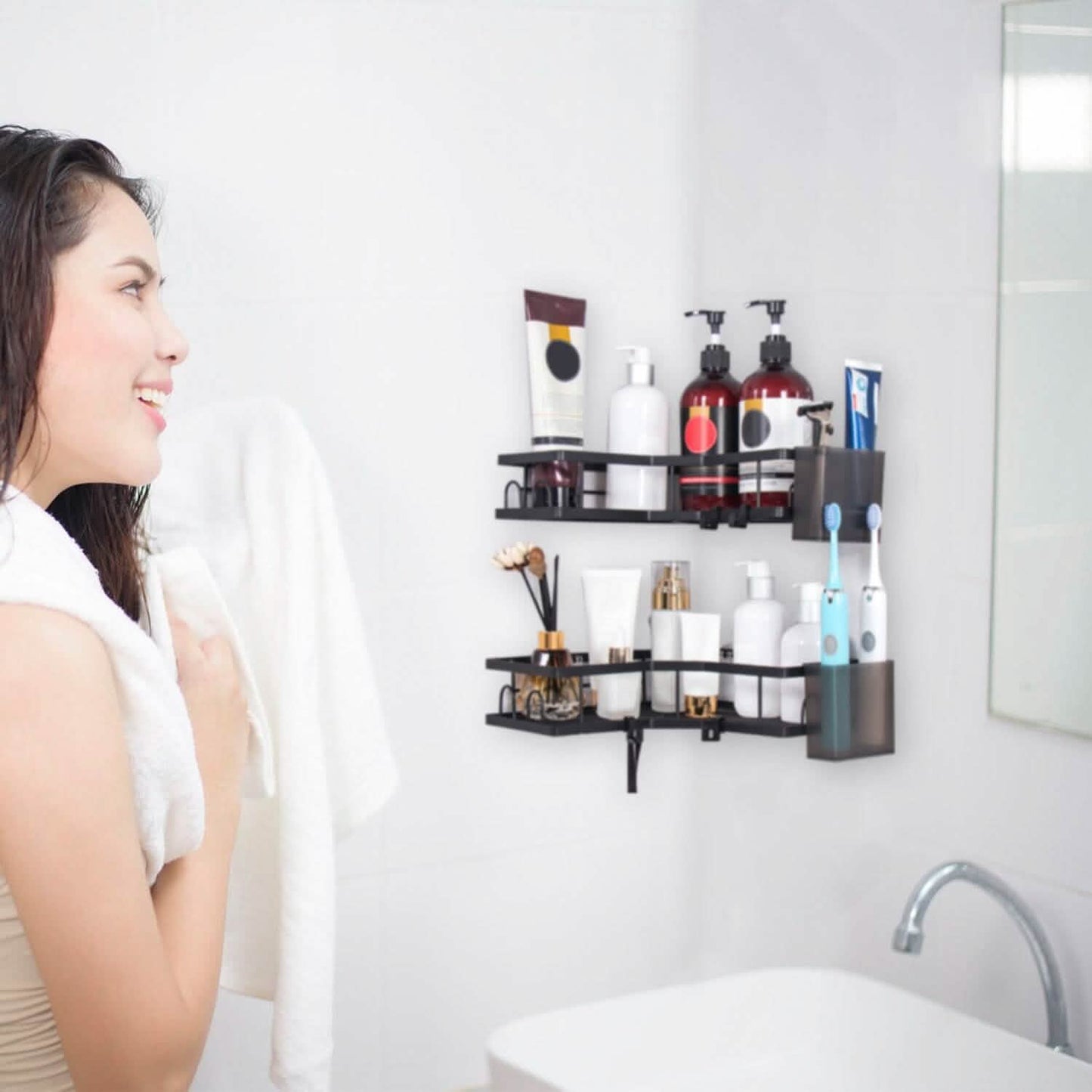 Corner Shower Caddy 2-Pack - No-Drill Adhesive Bathroom Organizer for shower