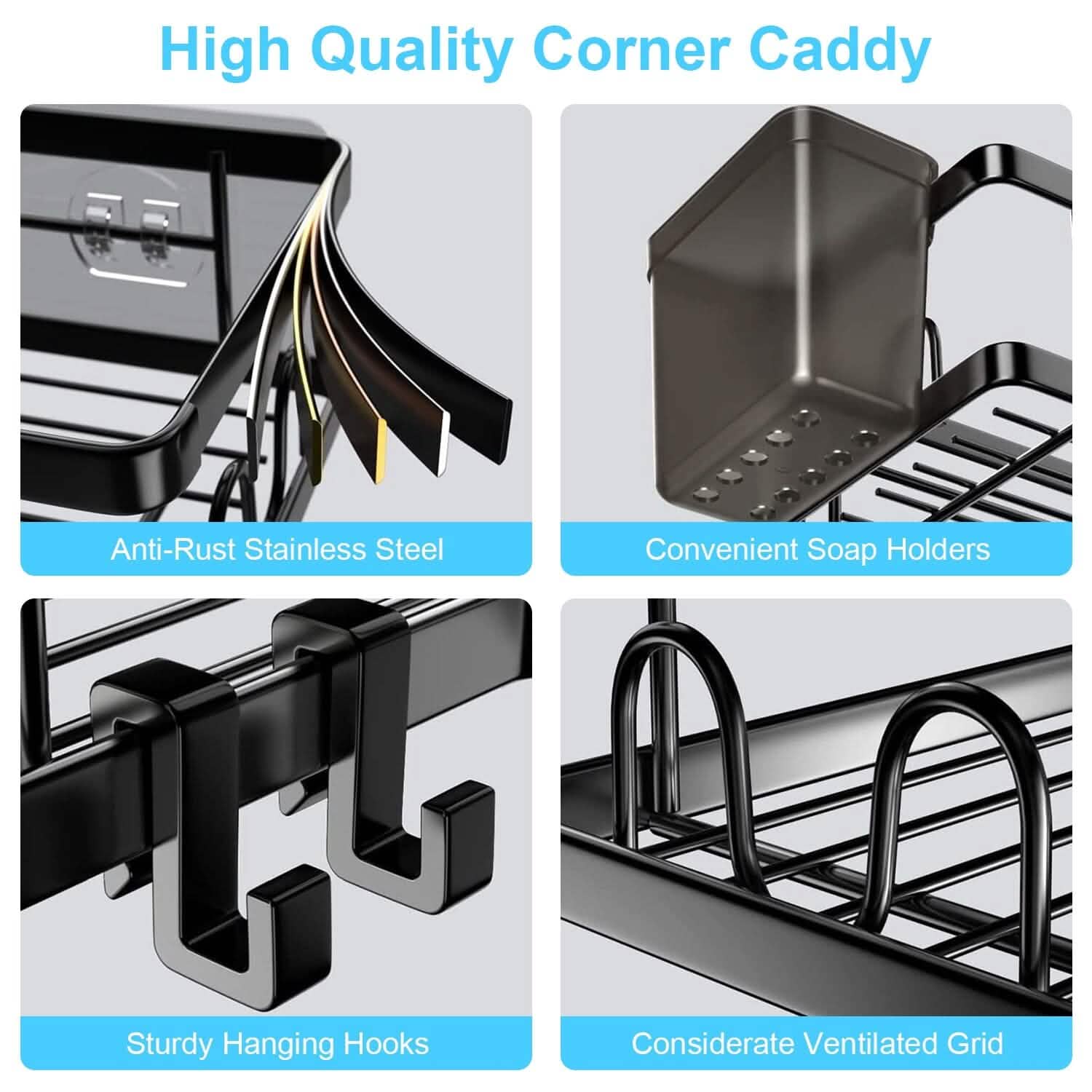 Corner Shower Caddy 2-Pack - No-Drill Adhesive Bathroom Organizer organizer detail