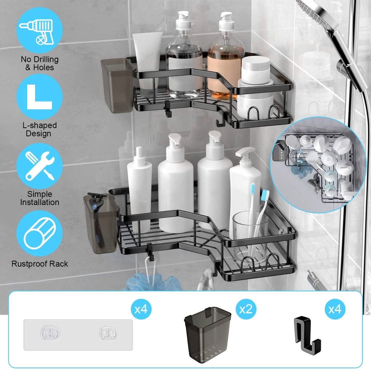 space-saving shower caddy for apartments, renters, and small bathrooms