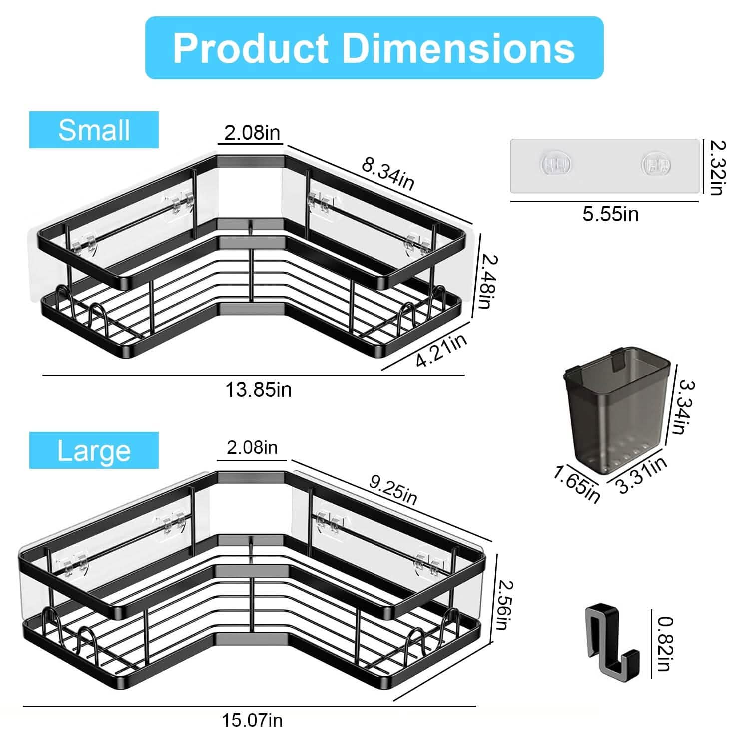Corner Shower Caddy 2-Pack - No-Drill Adhesive Bathroom Organizer organizer detail