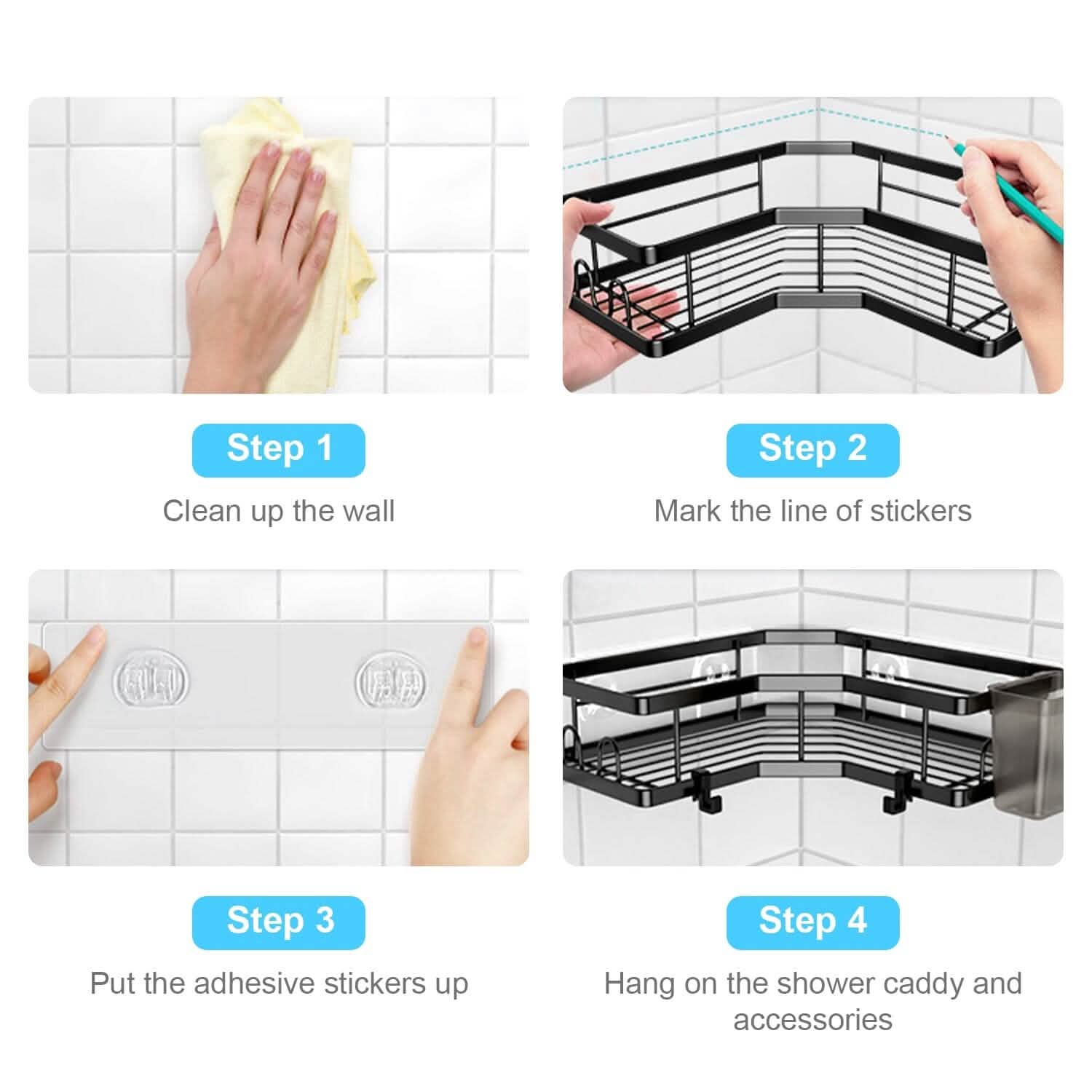Corner Shower Caddy 2-Pack - No-Drill Adhesive Bathroom Organizer for shower