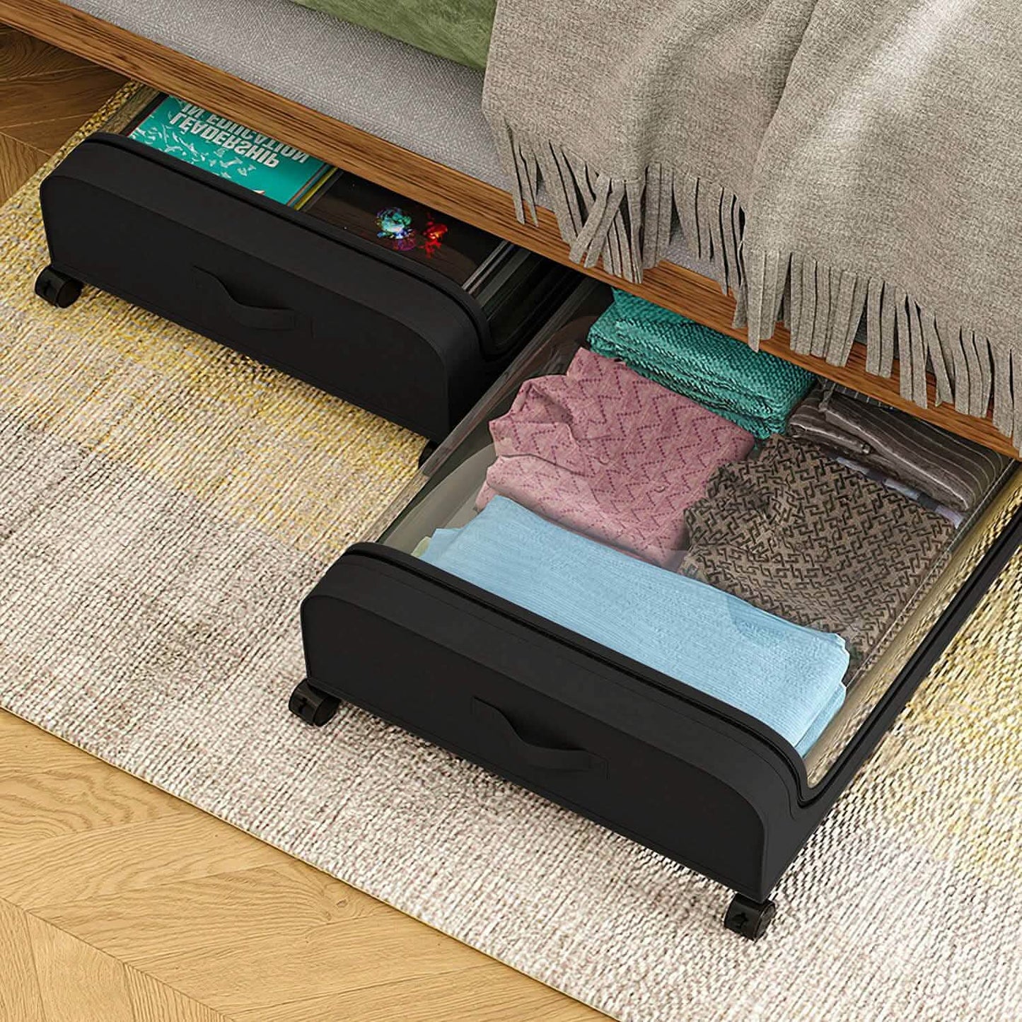 Under-Bed Storage Drawer with Wheels - Clear Window and Label organizer detail