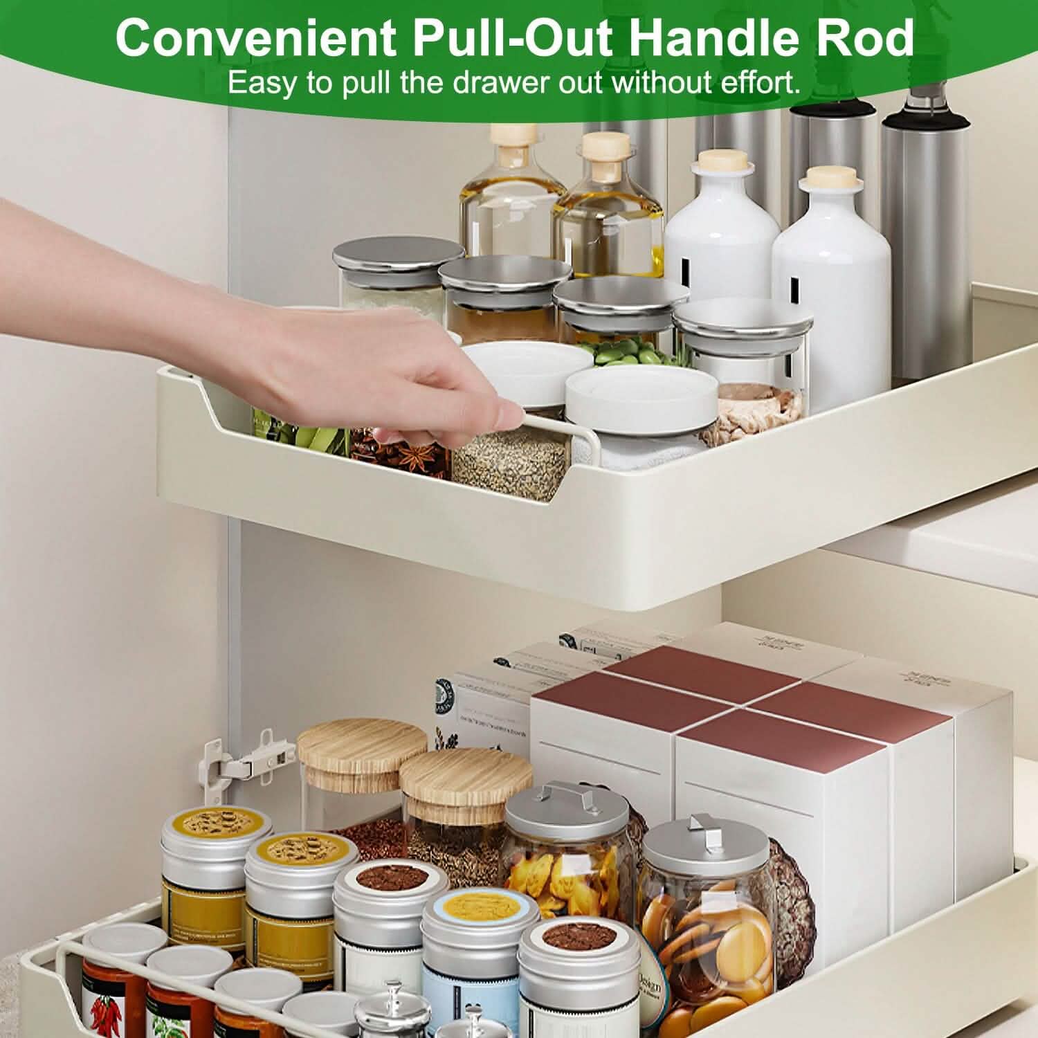 Pull-Out Cabinet Organizer 2-Pack - Slide-Out Storage Drawers for cabinet