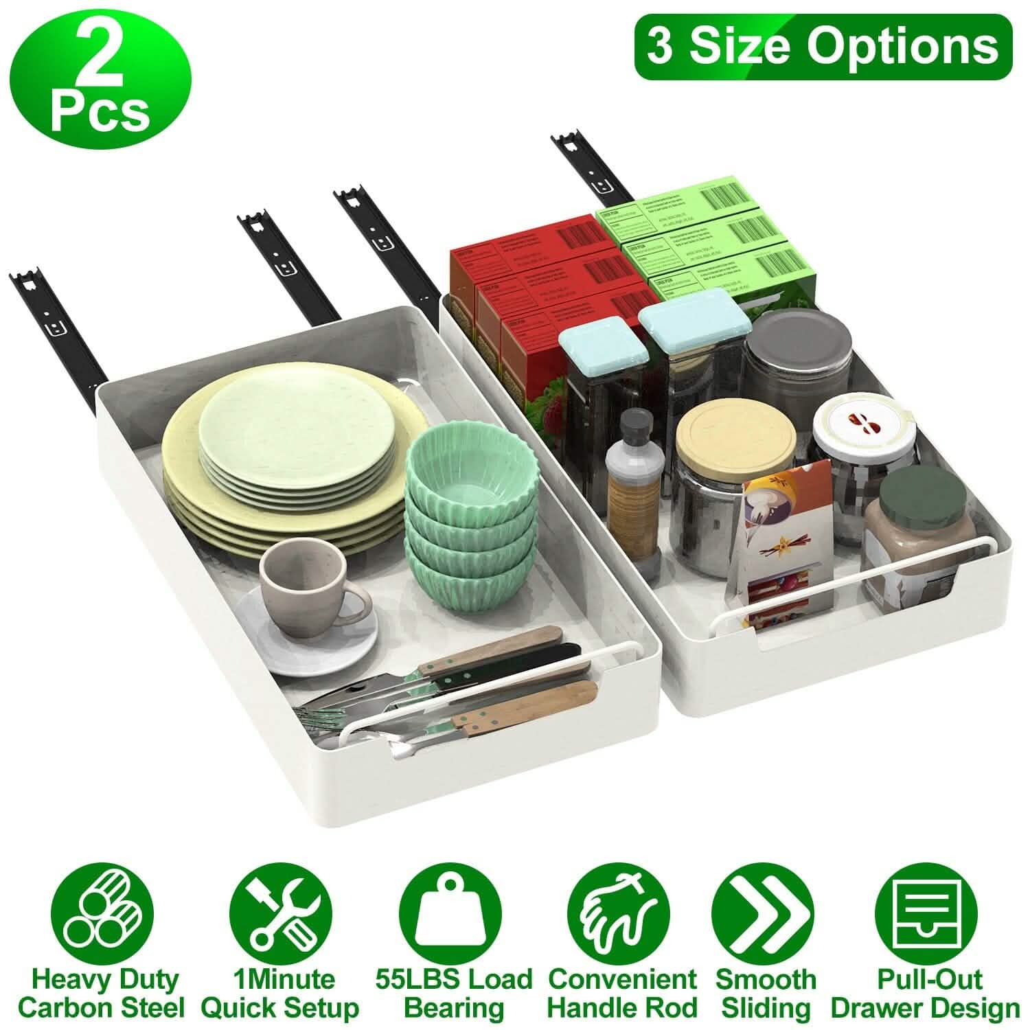 Pull-Out Cabinet Organizer 2-Pack - Slide-Out Storage Drawers organizer detail