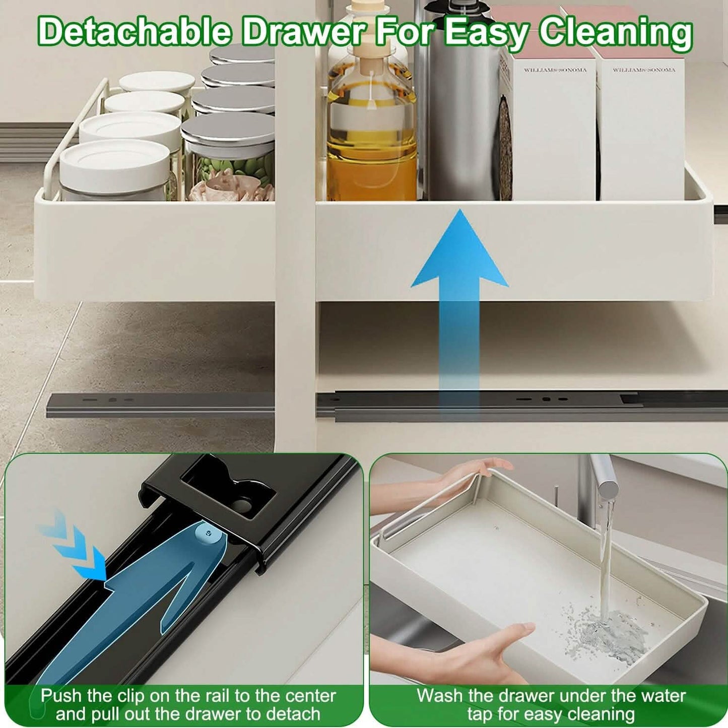 space-saving pull out cabinet organizer for small kitchens, apartments, and hard-to-reach cabinets