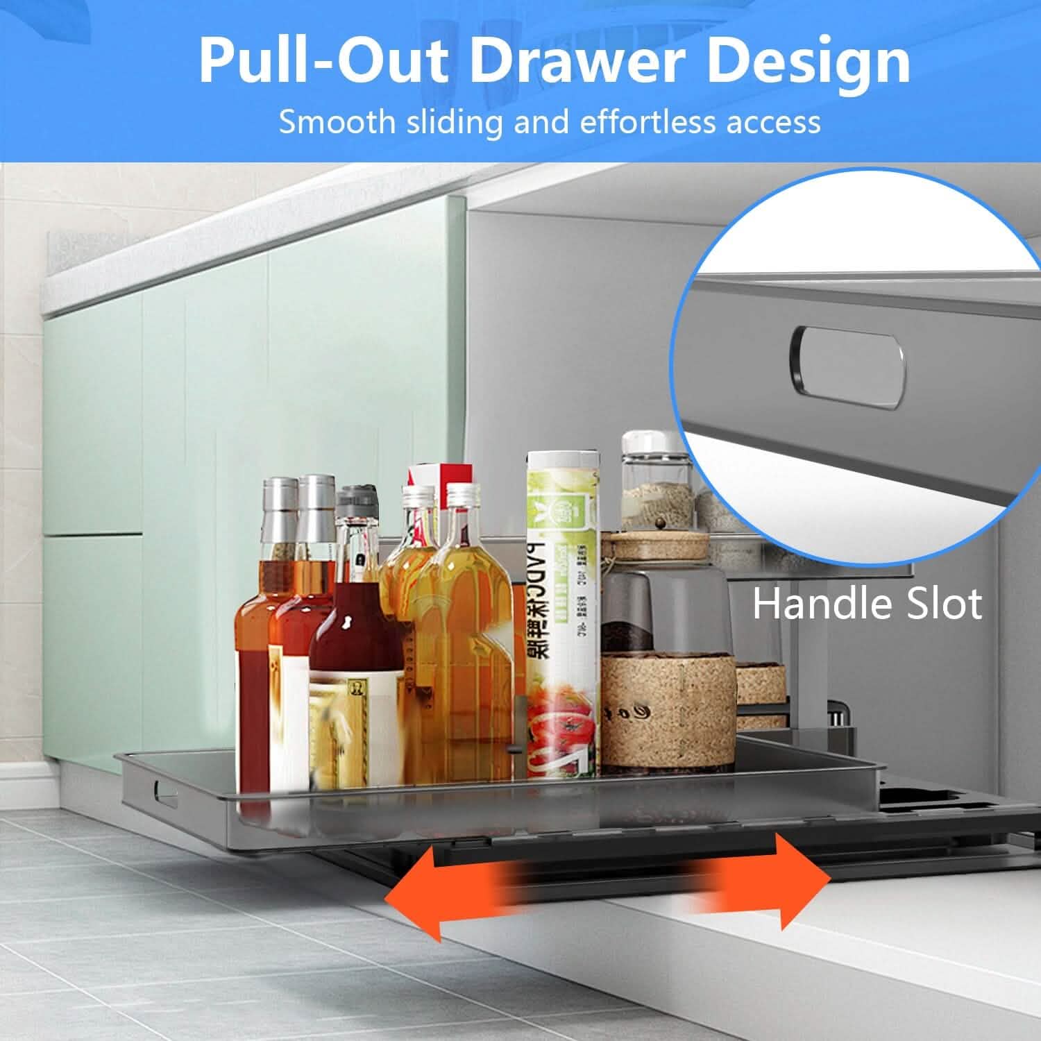 2-tier pull-out under sink organizer in a under-sink cabinet setup