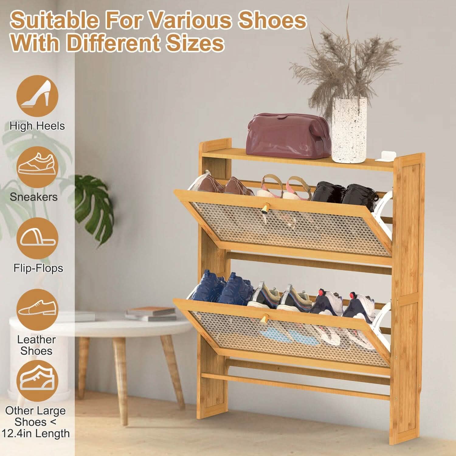 space-saving shoe cabinet for apartments, condos, and narrow hallways