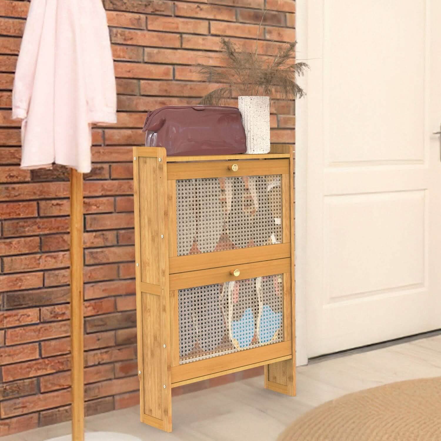 space-saving shoe cabinet for apartments, condos, and narrow hallways