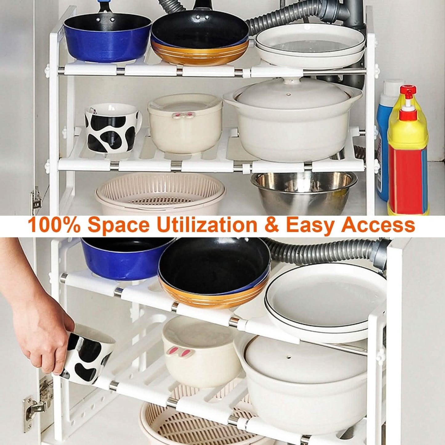 Under Sink 2-Tier Organizer Retractable Space Saving Storage