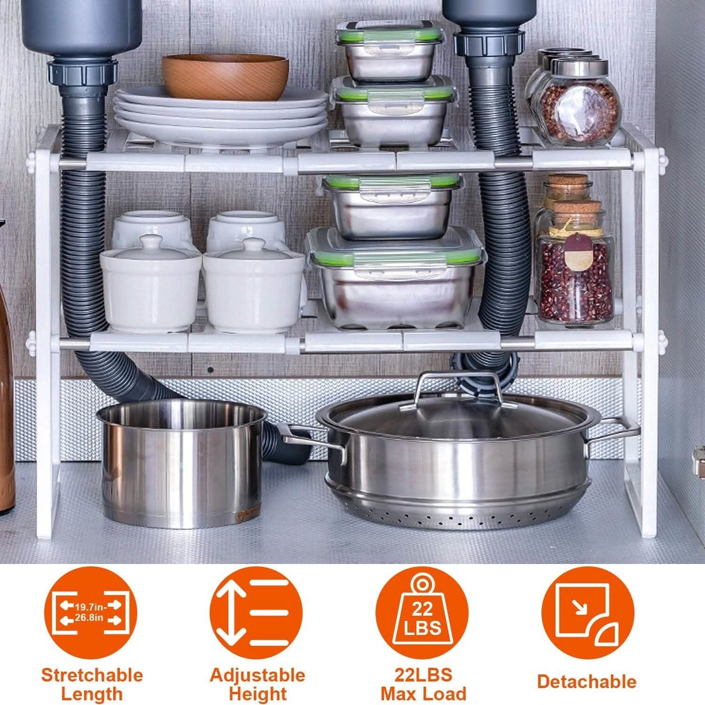 Under Sink 2-Tier Organizer Retractable Space Saving Storage
