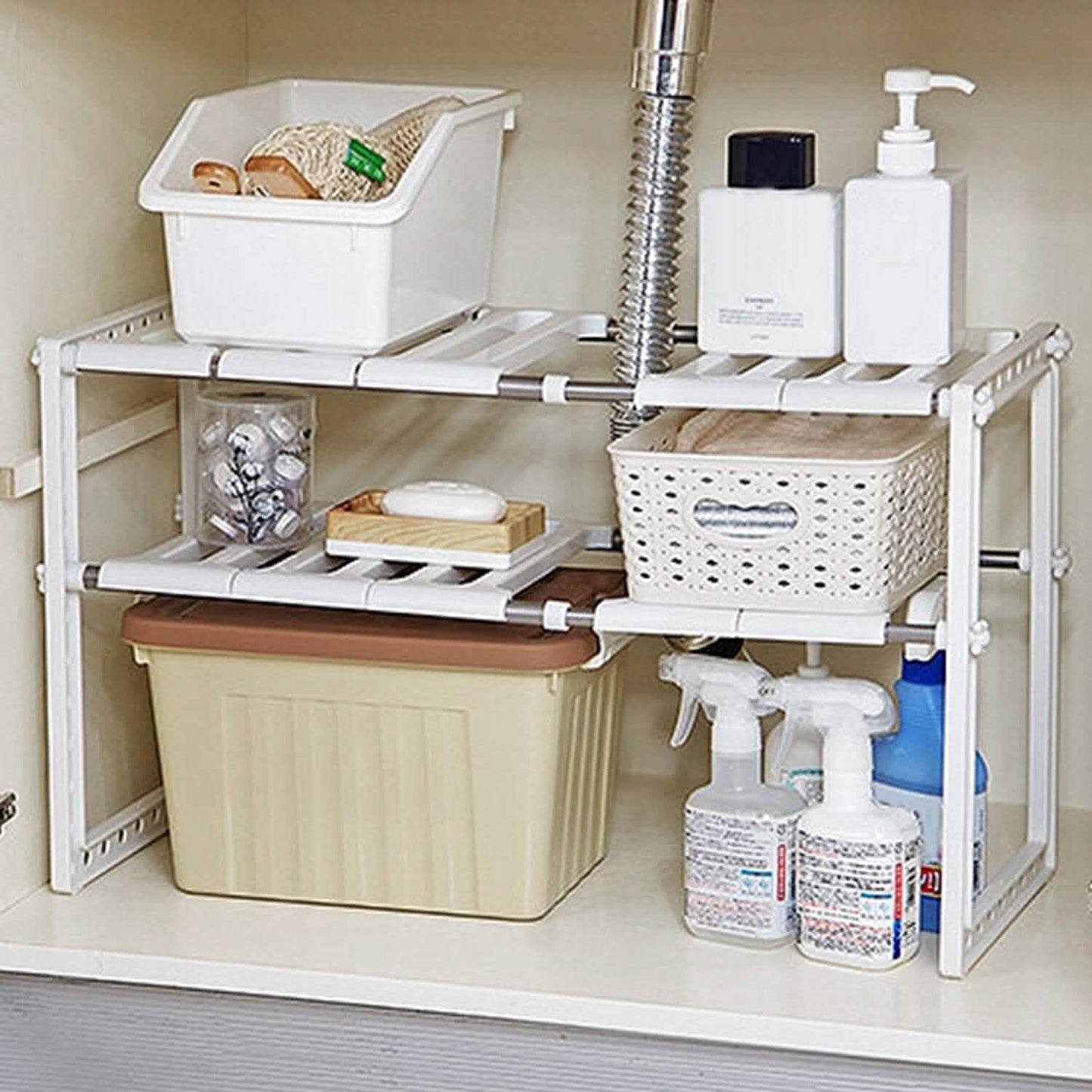 Under Sink 2-Tier Organizer Retractable Space Saving Storage