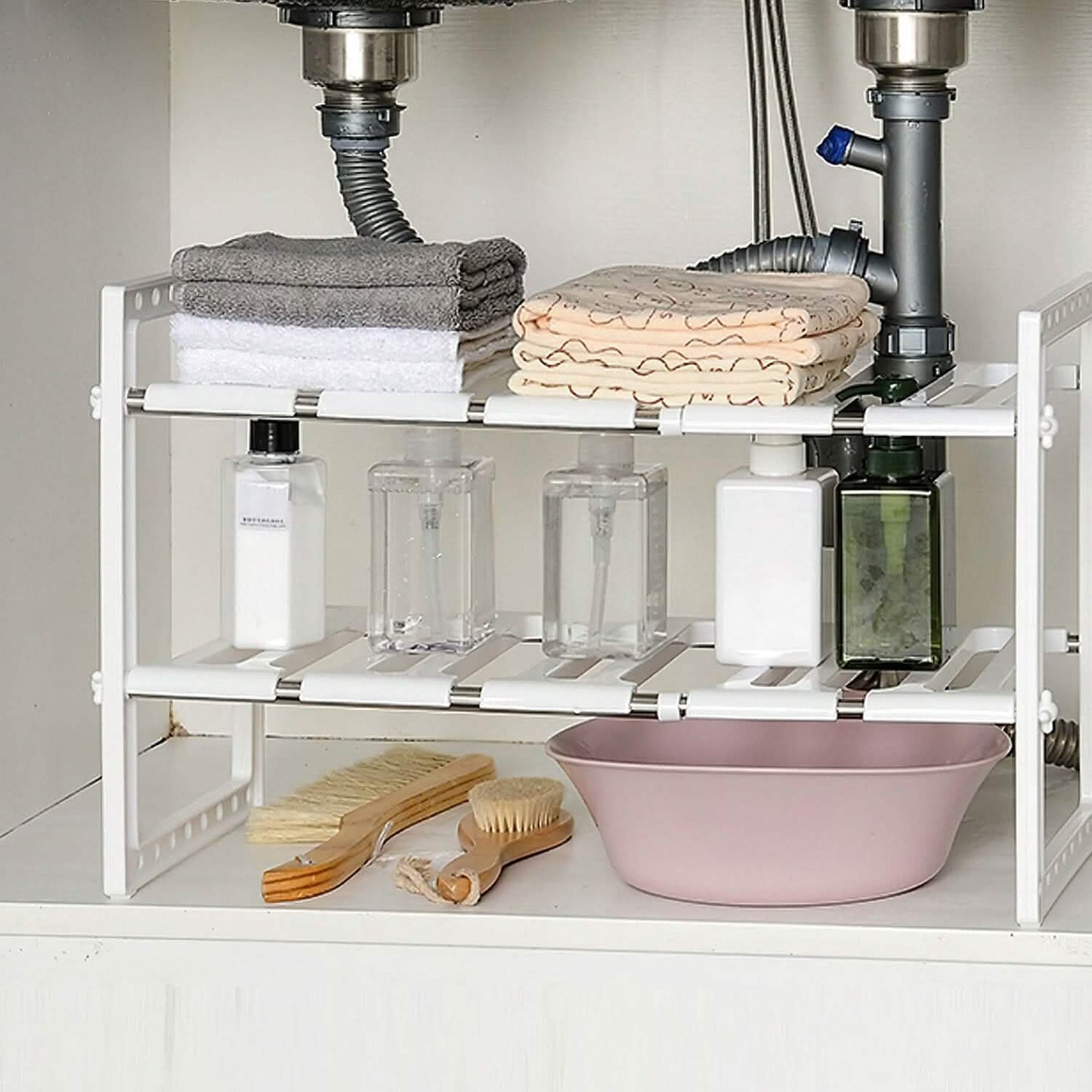 Under Sink 2-Tier Organizer Retractable Space Saving Storage