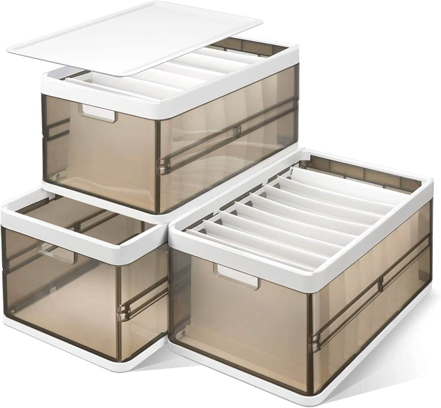 Foldable Storage Bins with Lids 3-Pack - Stackable Closet Organizers for closet, shelf, or bedroom