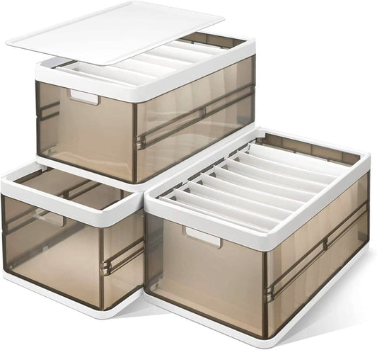 Foldable Storage Bins with Lids 3-Pack - Stackable Closet Organizers for closet, shelf, or bedroom