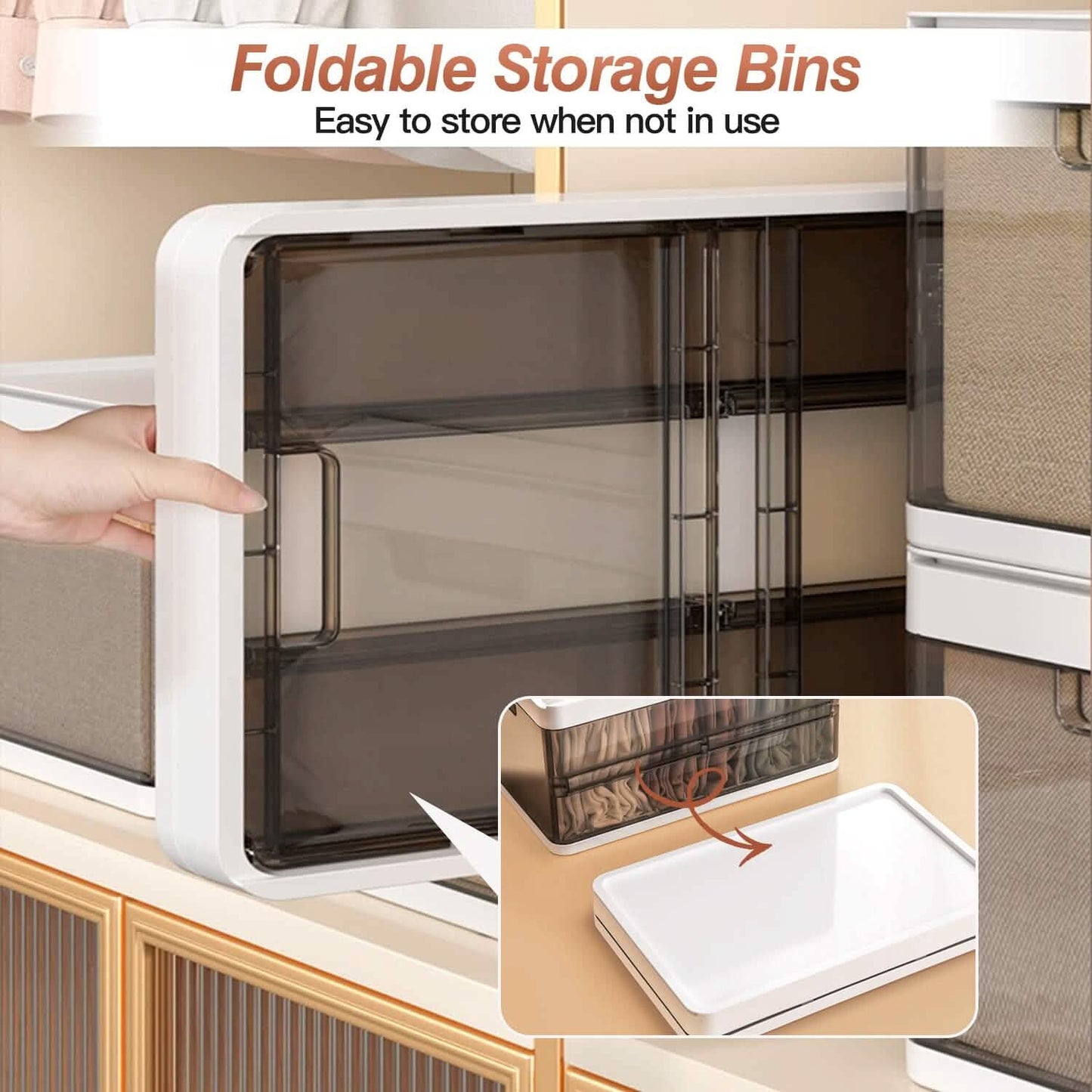 Foldable Storage Bins with Lids 3-Pack - Stackable Closet Organizers organizer detail