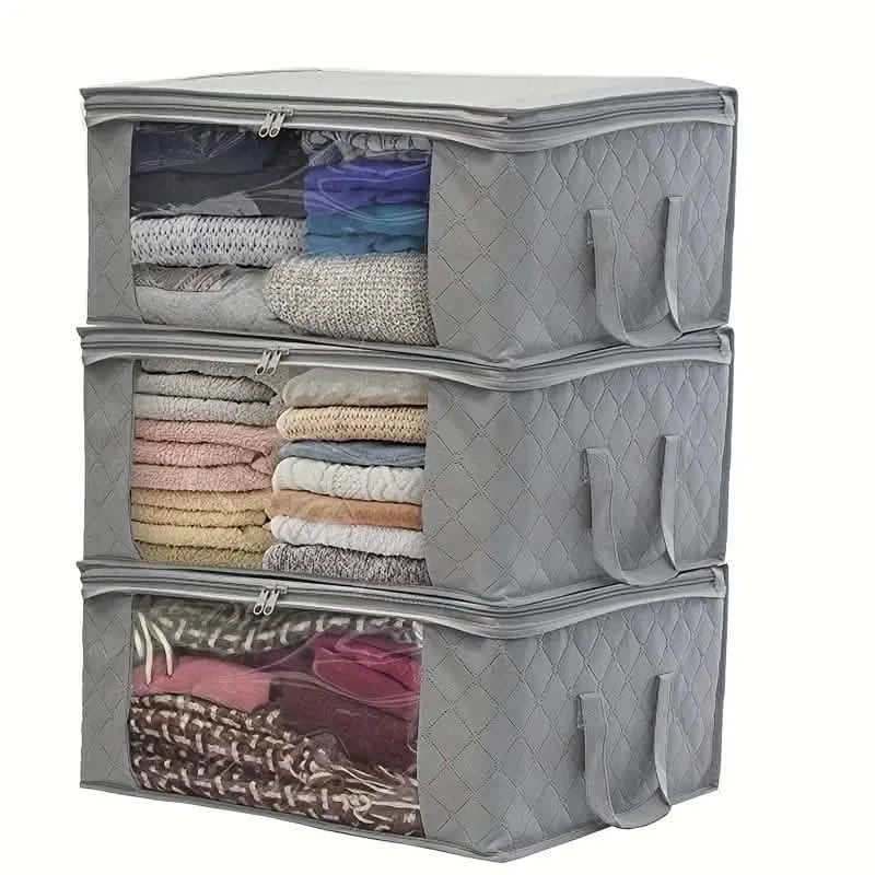 Foldable Clothes Storage Bags 3-Piece Set - Large Capacity Organizers for closet, shelf, or bedroom