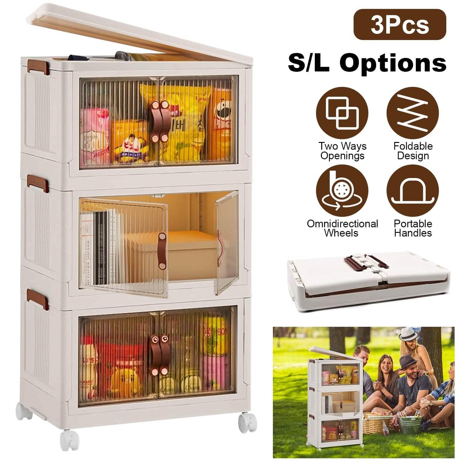Stackable Storage Bins with Front Door 3-Pack - Foldable Organizers organizer detail