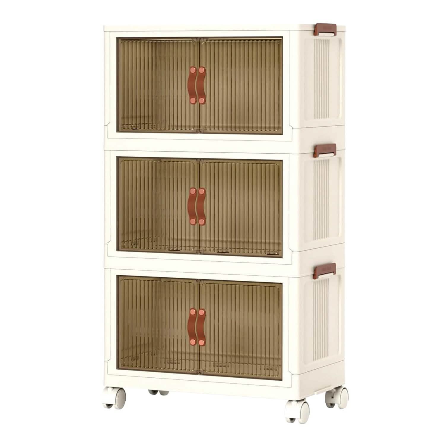 Stackable Storage Bins with Front Door 3-Pack - Foldable Organizers for closet, shelf, or bedroom
