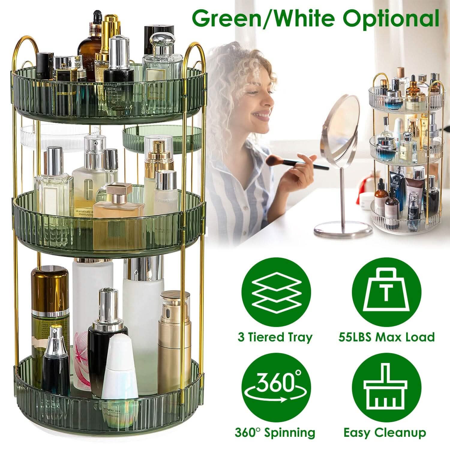 360 Rotating Makeup Organizer 3-Tier - Countertop Cosmetic Storage for vanity or countertop