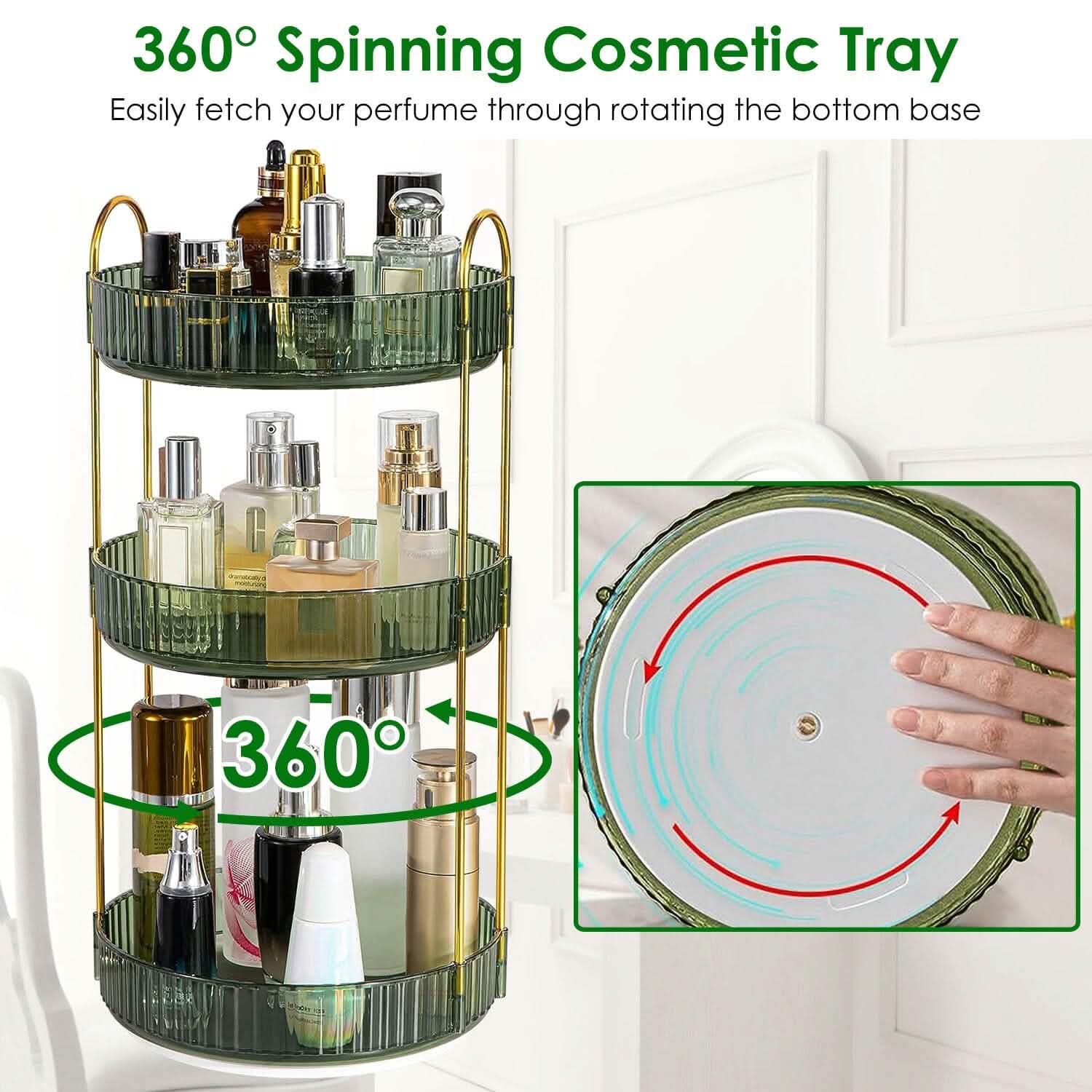 360 Rotating Makeup Organizer 3-Tier - Countertop Cosmetic Storage organizer detail