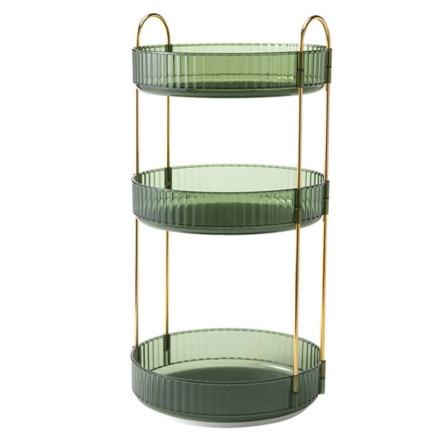 360 rotating makeup organizer 3-tier - countertop cosmetic storage in a vanity or countertop setup