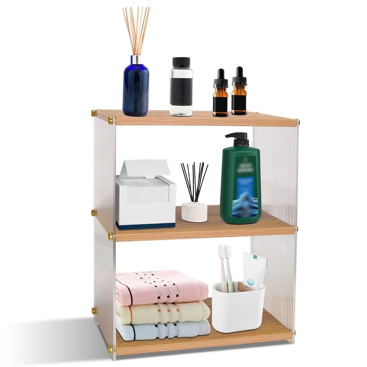 3-tier acrylic countertop organizer - bathroom and vanity storage in a vanity or countertop setup