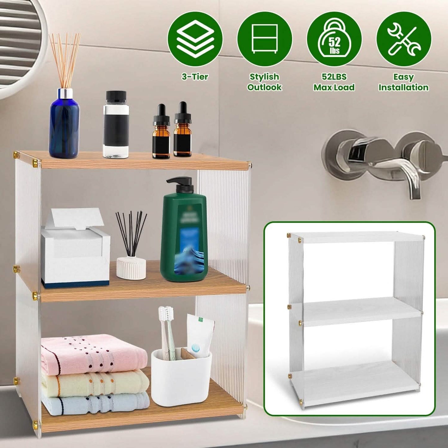 3-Tier Acrylic Countertop Organizer - Bathroom and Vanity Storage for vanity or countertop