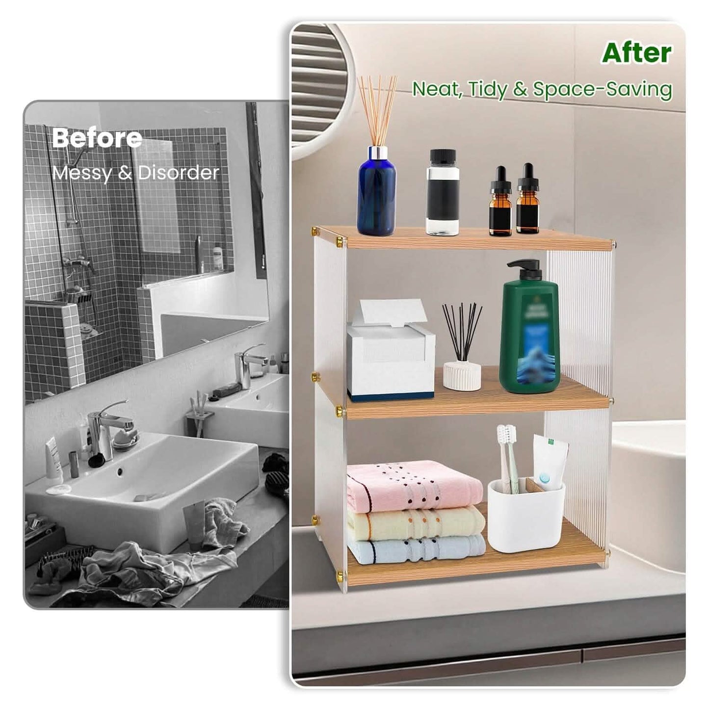 3-Tier Acrylic Countertop Organizer - Bathroom and Vanity Storage organizer detail
