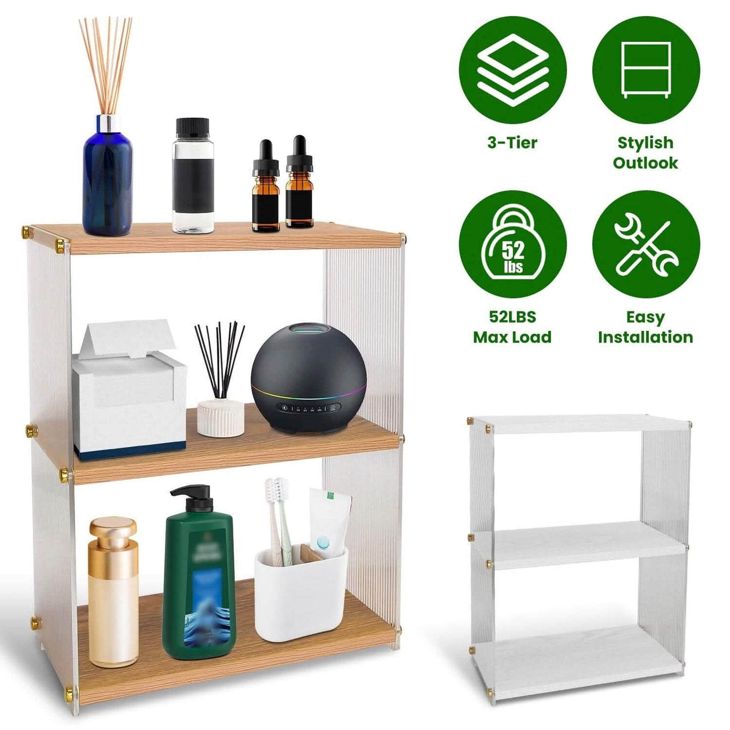space-saving countertop organizer for small bathrooms, vanities, and dorm desks