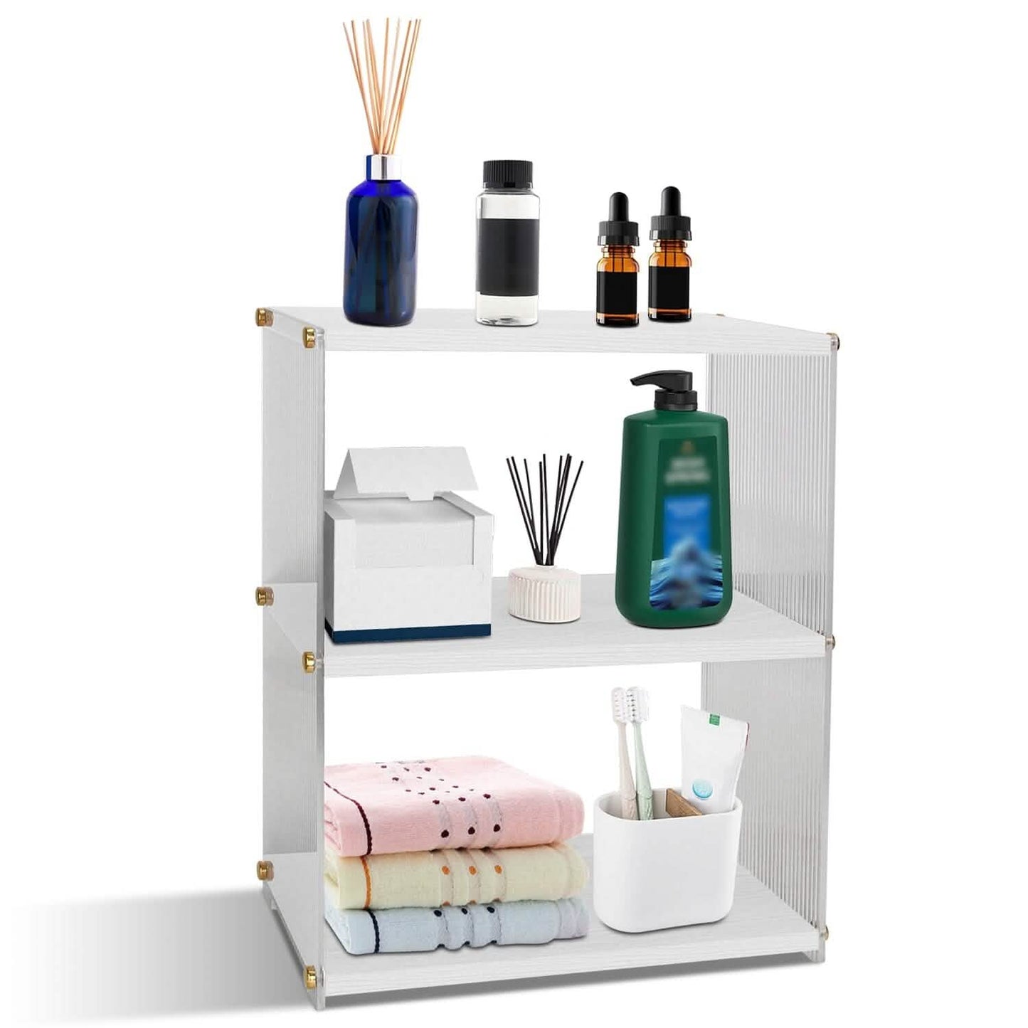 space-saving countertop organizer for small bathrooms, vanities, and dorm desks