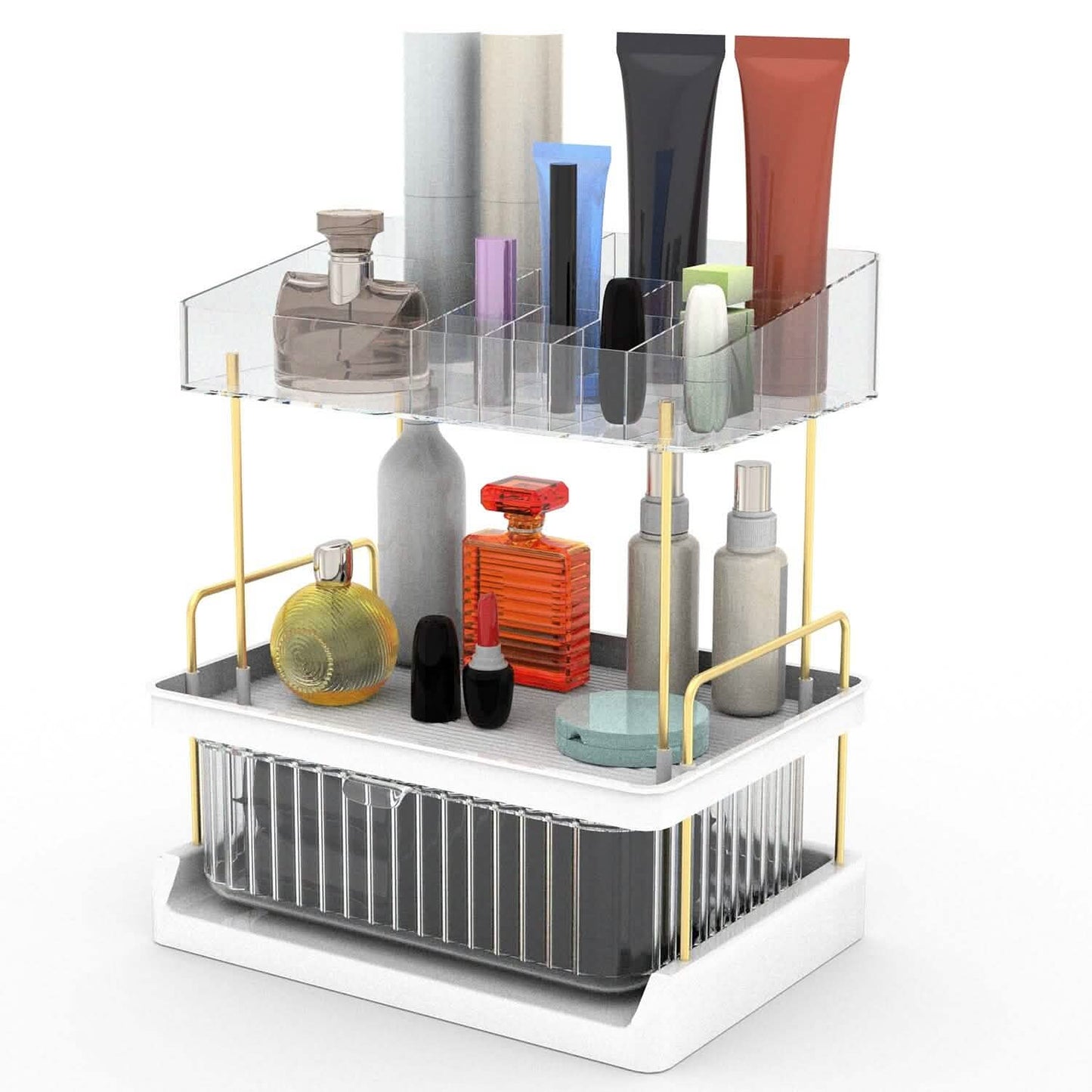 3-tier makeup organizer - vanity and bathroom counter storage in a vanity or countertop setup