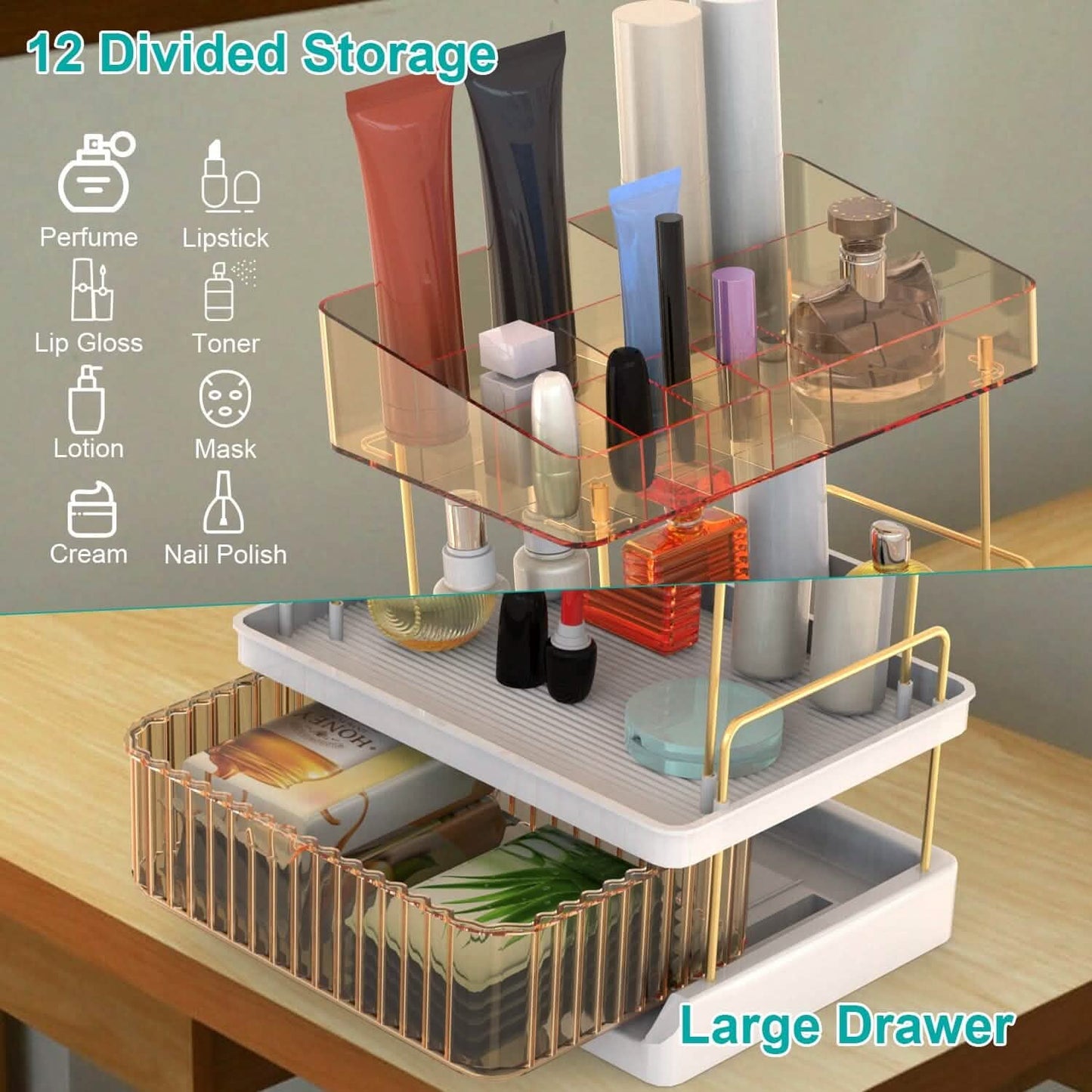 3-tier makeup organizer - vanity and bathroom counter storage in a vanity or countertop setup