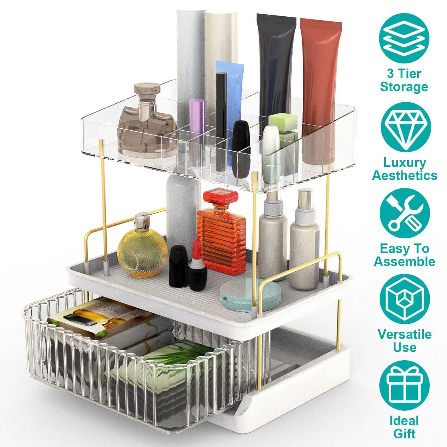 3-Tier Makeup Organizer - Vanity and Bathroom Counter Storage for vanity or countertop
