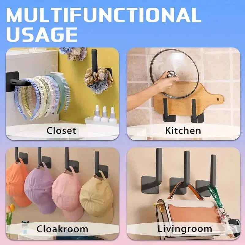 wall hat rack 4-pack - adhesive l-shaped cap holders in a closet or entryway setup