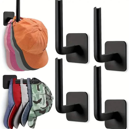 Wall Hat Rack 4-Pack - Adhesive L-Shaped Cap Holders for closet or entryway