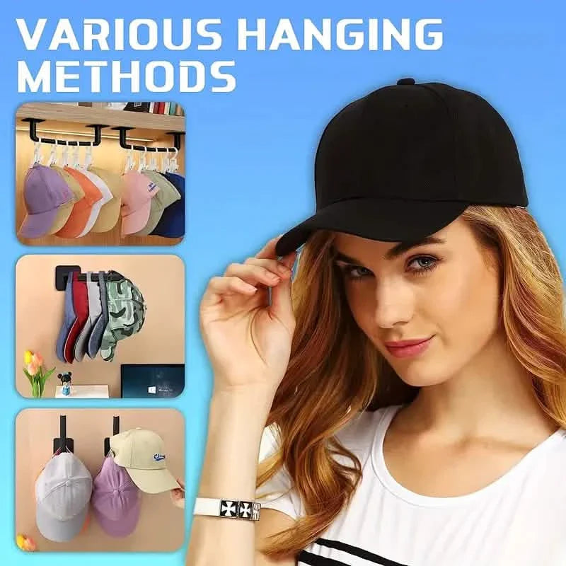 Wall Hat Rack 4-Pack - Adhesive L-Shaped Cap Holders for closet or entryway