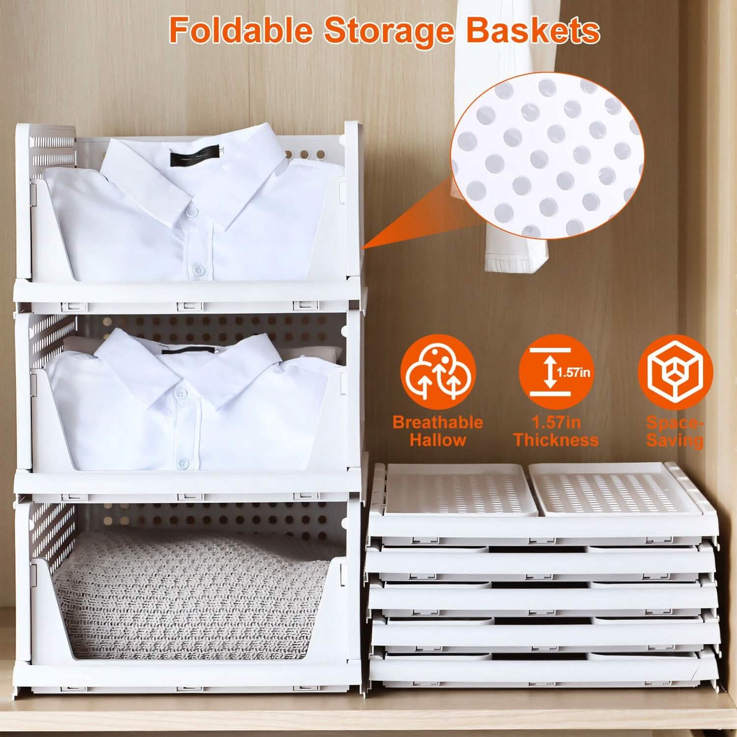 stackable storage boxes with drawers 4-pack - foldable closet organizer in a closet, shelf, or bedroom setup