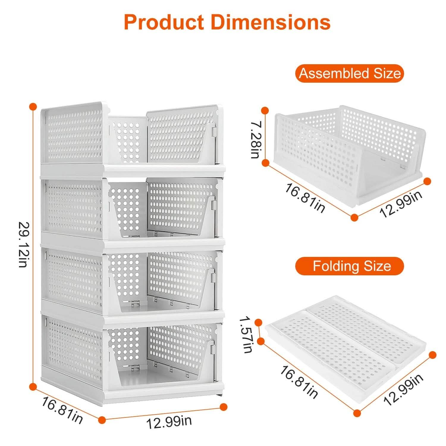 Stackable Storage Boxes with Drawers 4-Pack - Foldable Closet Organizer organizer detail