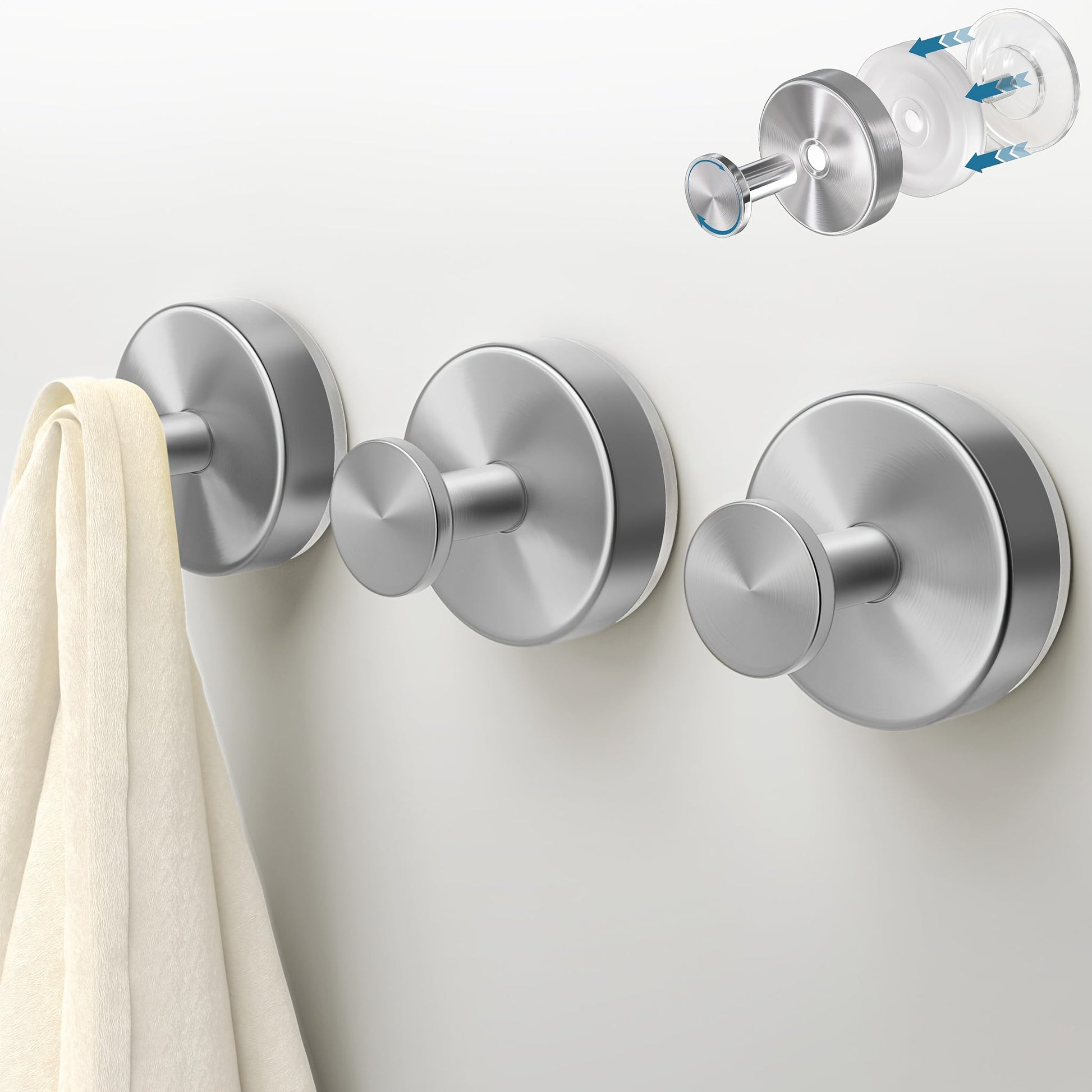 Strong Suction Cup Hooks 2-Pack - No-Drill Stainless Steel for bathroom or kitchen wall