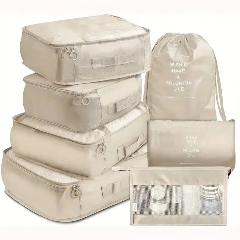 packing cubes travel organizer set 7-piece - luggage storage bags in a luggage setup