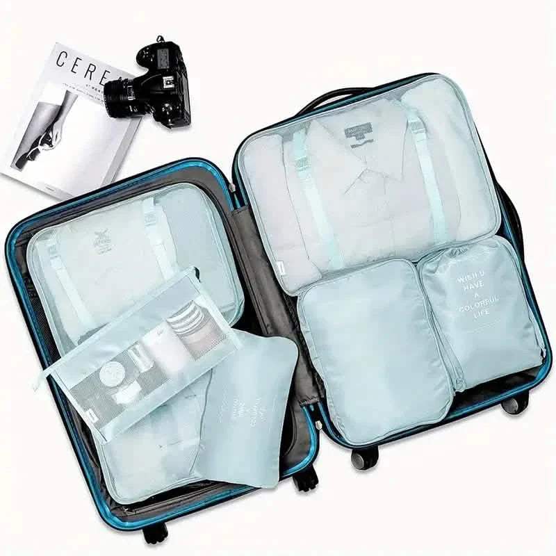 packing cubes travel organizer set 7-piece - luggage storage bags in a luggage setup