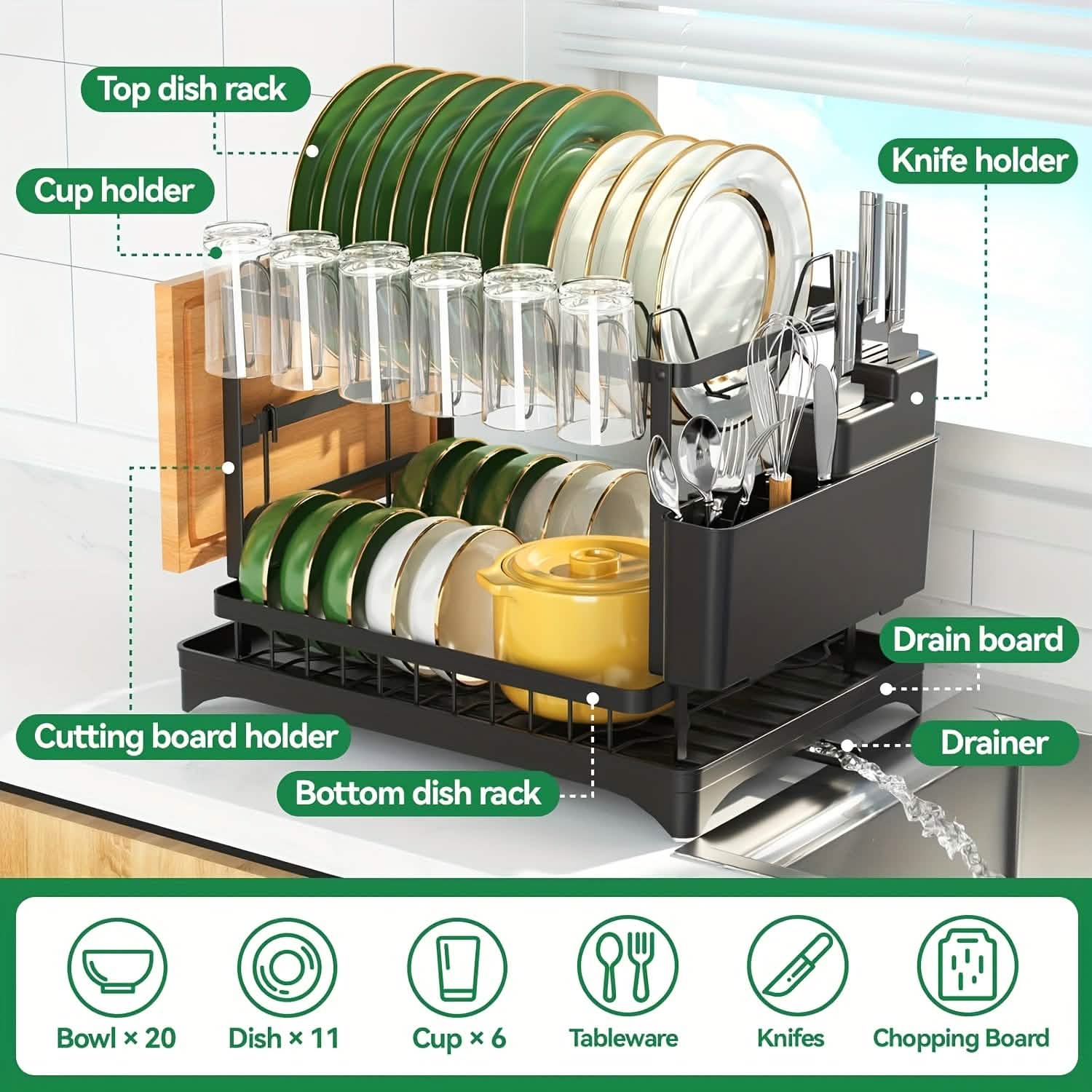 space-saving dish drying rack for apartments, dorm kitchens, and compact cooking spaces